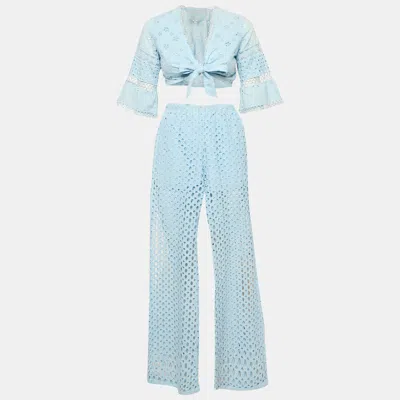 Temptation Positano Blue Broderie Anglaise Wrap Top And Pants Set