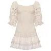 Temptation Positano Cream Ruffle Dress With Lace In White