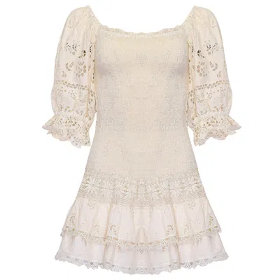 Temptation Positano Cream Ruffle Dress With Lace In White