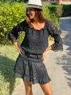 Temptation Positano Embroidered Top/skirt Set In Dark Navy In Black