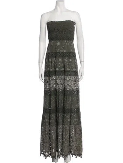 Pre-owned Temptation Positano Floral Print Long Dress In Green