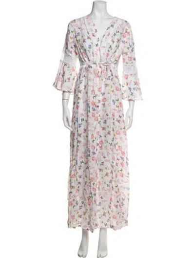 Pre-owned Temptation Positano Floral Print Long Dress In White