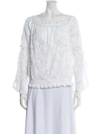 Pre-owned Temptation Positano Lace Pattern Bateau Neckline Sweater In Blue
