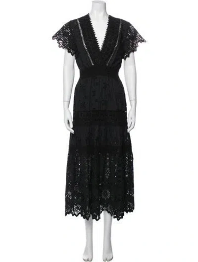 Pre-owned Temptation Positano Lace Pattern Long Dress In Black