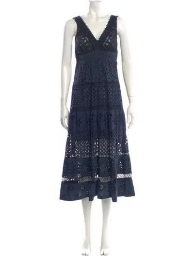 Pre-owned Temptation Positano Lace Pattern Long Dress In Blue