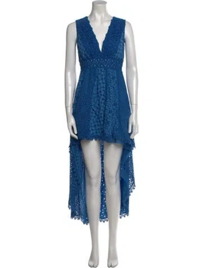 Pre-owned Temptation Positano Lace Pattern Long Dress In Blue