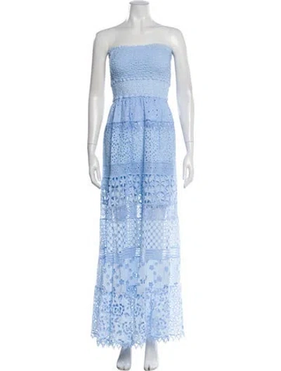 Pre-owned Temptation Positano Lace Pattern Long Dress In Blue