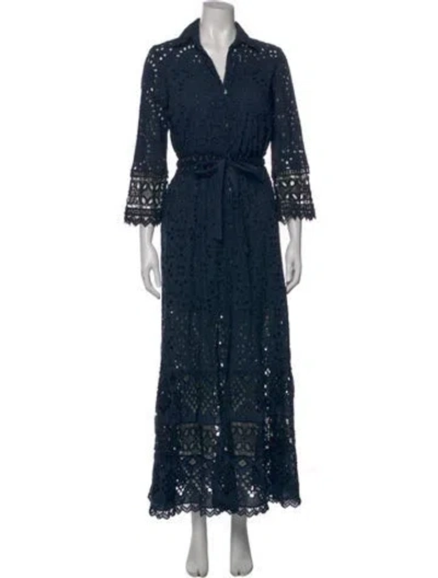 Pre-owned Temptation Positano Lace Pattern Long Dress In Blue