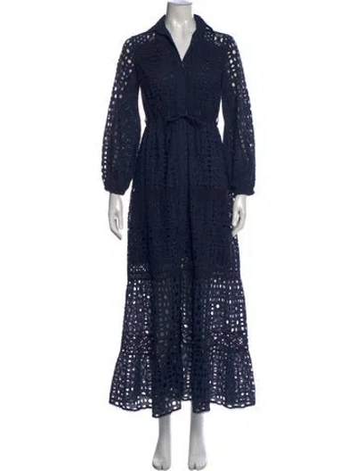 Pre-owned Temptation Positano Lace Pattern Long Dress In Blue