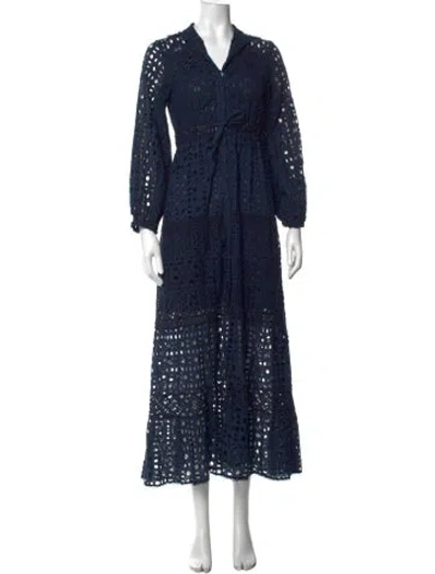 Pre-owned Temptation Positano Lace Pattern Long Dress In Blue