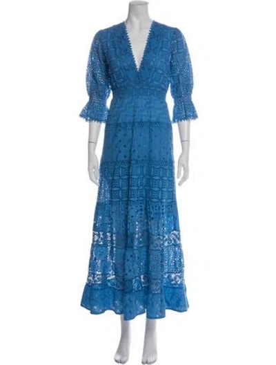 Pre-owned Temptation Positano Lace Pattern Long Dress In Blue
