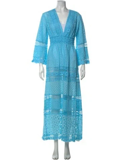 Pre-owned Temptation Positano Lace Pattern Long Dress In Blue