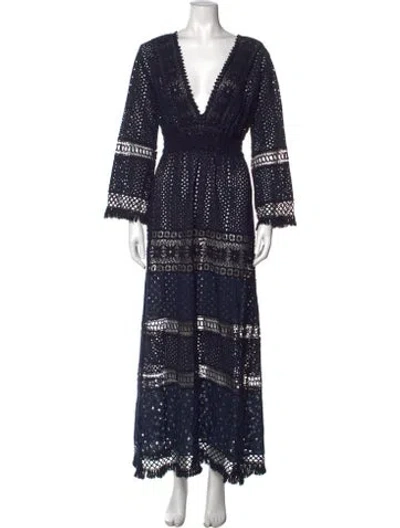 Pre-owned Temptation Positano Lace Pattern Long Dress In Blue
