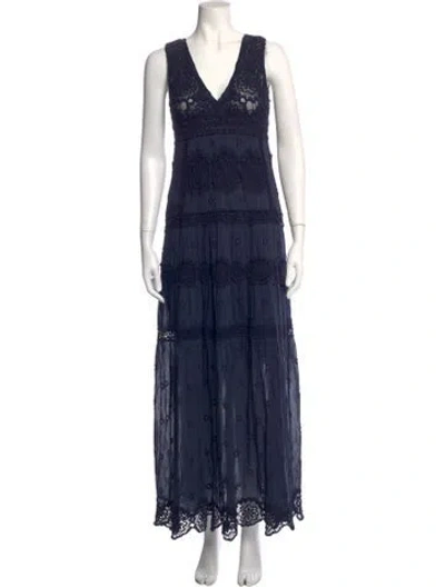 Pre-owned Temptation Positano Lace Pattern Long Dress In Blue