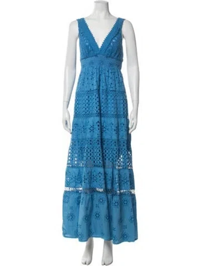 Pre-owned Temptation Positano Lace Pattern Long Dress In Blue