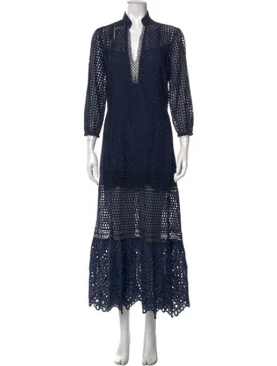 Pre-owned Temptation Positano Lace Pattern Long Dress In Blue