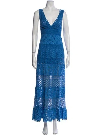 Pre-owned Temptation Positano Lace Pattern Long Dress In Blue