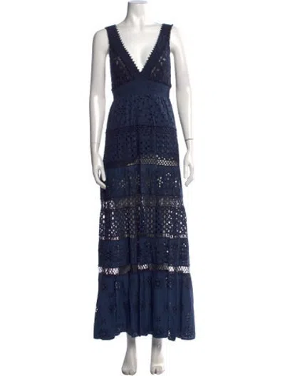 Pre-owned Temptation Positano Lace Pattern Long Dress In Blue