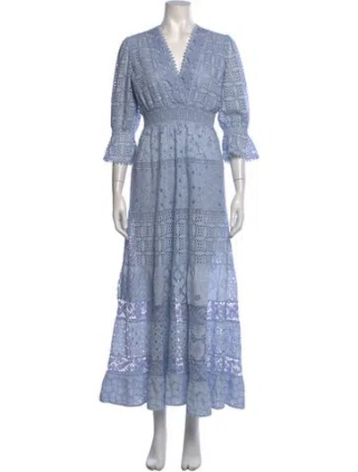 Pre-owned Temptation Positano Lace Pattern Long Dress In Blue