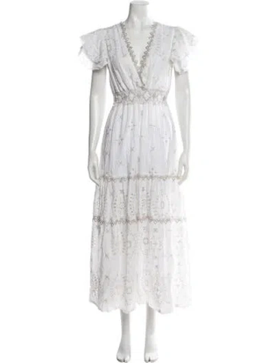 Pre-owned Temptation Positano Lace Pattern Long Dress In Gold/white