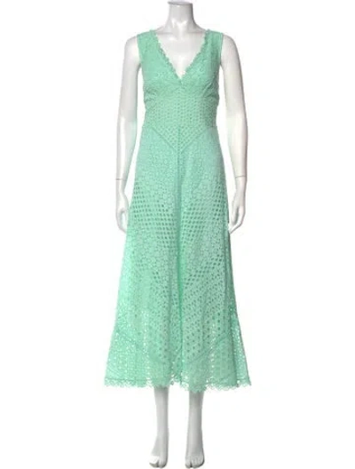 Pre-owned Temptation Positano Lace Pattern Long Dress In Green