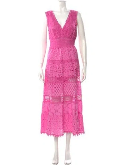Pre-owned Temptation Positano Lace Pattern Long Dress In Pink