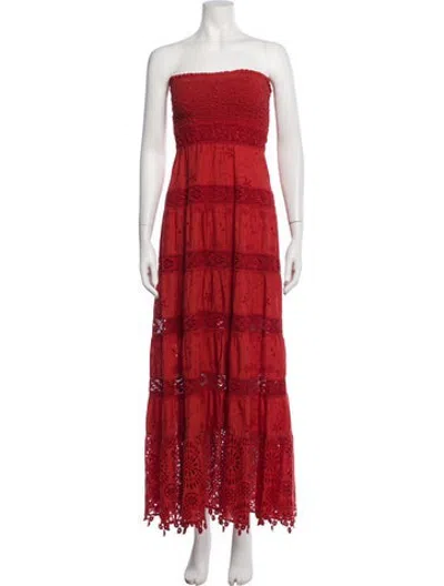 Pre-owned Temptation Positano Lace Pattern Long Dress In Red