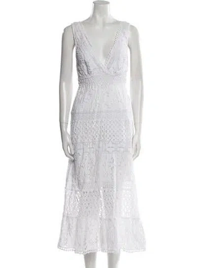 Pre-owned Temptation Positano Lace Pattern Long Dress In White
