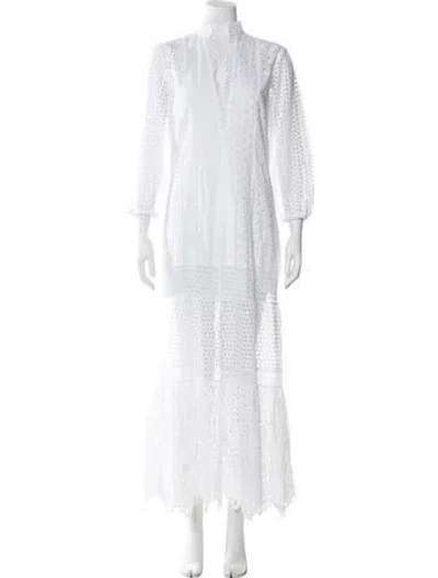 Pre-owned Temptation Positano Lace Pattern Long Dress In White