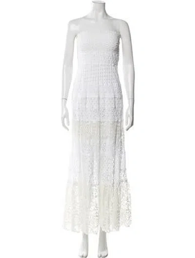 Pre-owned Temptation Positano Lace Pattern Long Dress In White
