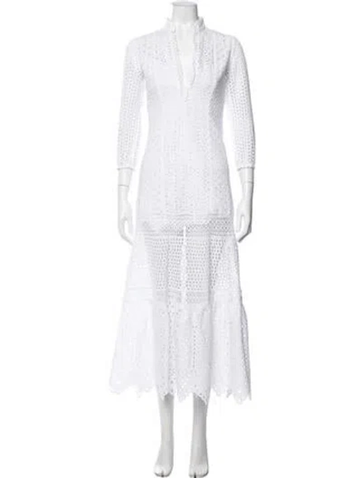 Pre-owned Temptation Positano Lace Pattern Long Dress In White