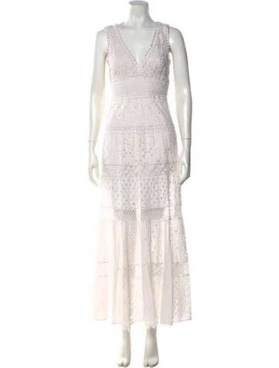 Pre-owned Temptation Positano Lace Pattern Long Dress In White