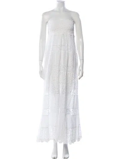 Pre-owned Temptation Positano Lace Pattern Long Dress In White