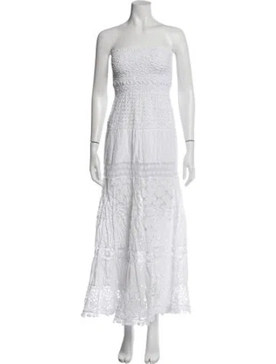 Pre-owned Temptation Positano Lace Pattern Long Dress In White