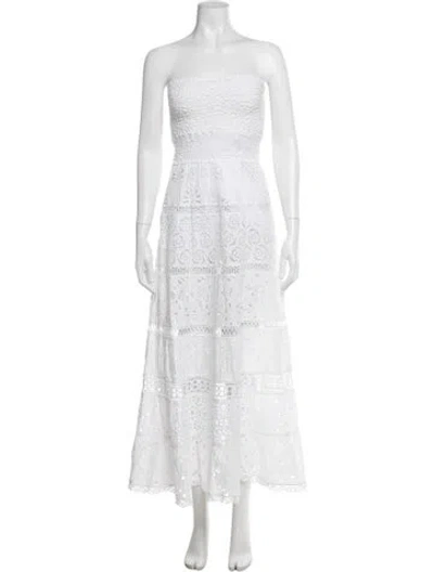 Pre-owned Temptation Positano Lace Pattern Long Dress In White
