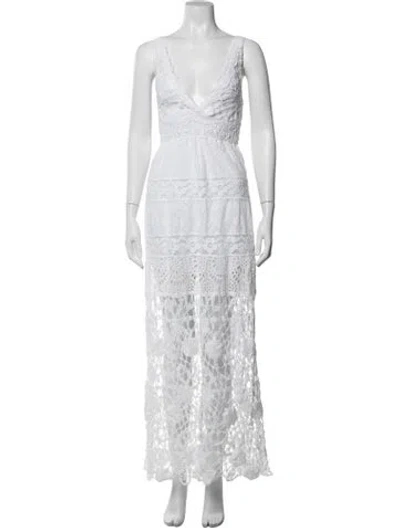 Pre-owned Temptation Positano Lace Pattern Long Dress In White