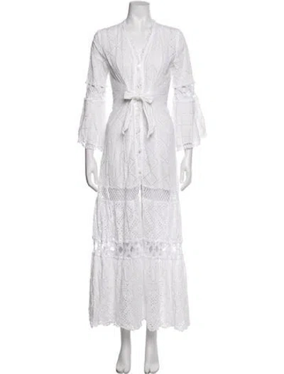 Pre-owned Temptation Positano Lace Pattern Long Dress In White