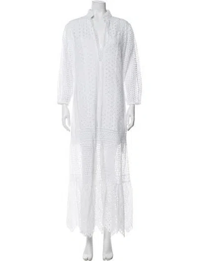 Pre-owned Temptation Positano Lace Pattern Long Dress In White