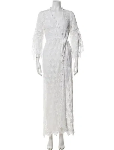 Pre-owned Temptation Positano Lace Pattern Long Dress In White