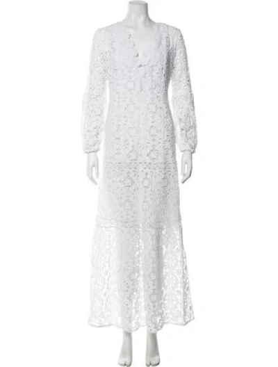 Pre-owned Temptation Positano Lace Pattern Long Dress In White