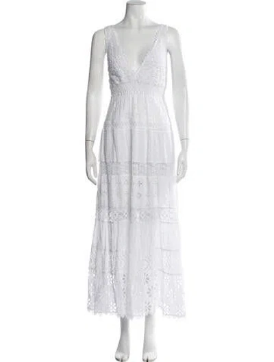 Pre-owned Temptation Positano Lace Pattern Long Dress In White