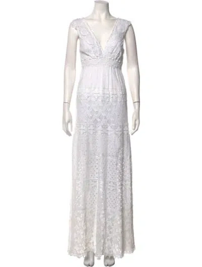 Pre-owned Temptation Positano Lace Pattern Long Dress In White