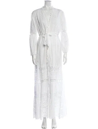 Pre-owned Temptation Positano Lace Pattern Long Dress In White