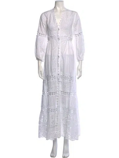 Pre-owned Temptation Positano Lace Pattern Long Dress In White