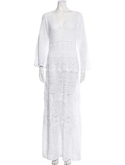 Pre-owned Temptation Positano Lace Pattern Long Dress In White
