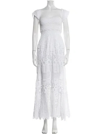 Pre-owned Temptation Positano Lace Pattern Long Dress In White