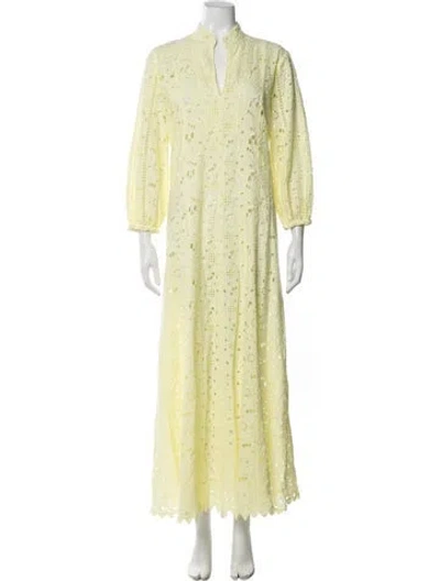 Pre-owned Temptation Positano Lace Pattern Long Dress In Yellow