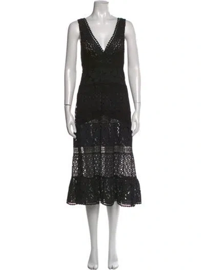 Pre-owned Temptation Positano Lace Pattern Midi Length Dress In Black