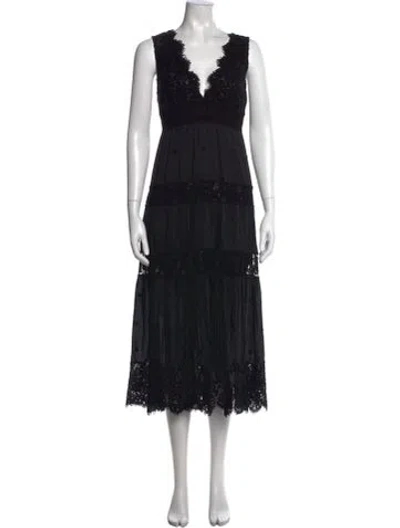Pre-owned Temptation Positano Lace Pattern Midi Length Dress In Black