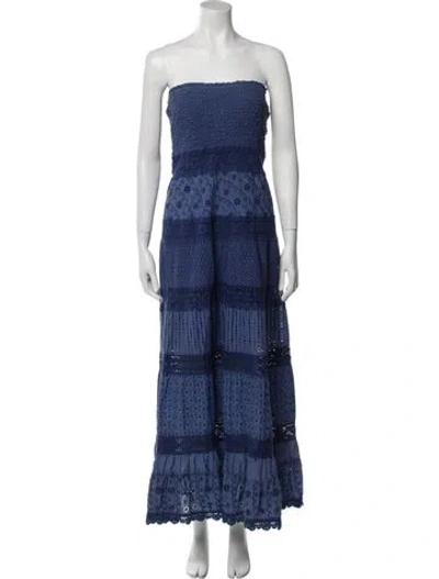 Pre-owned Temptation Positano Lace Pattern Midi Length Dress In Blue